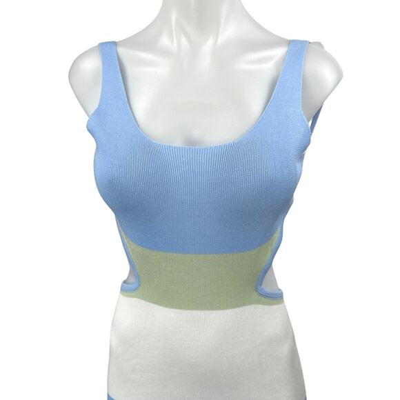 NEW Commense Multicolor Knit Colorblock Striped Sleeveless Midi Bodycon Dress S - Picture 3 of 5